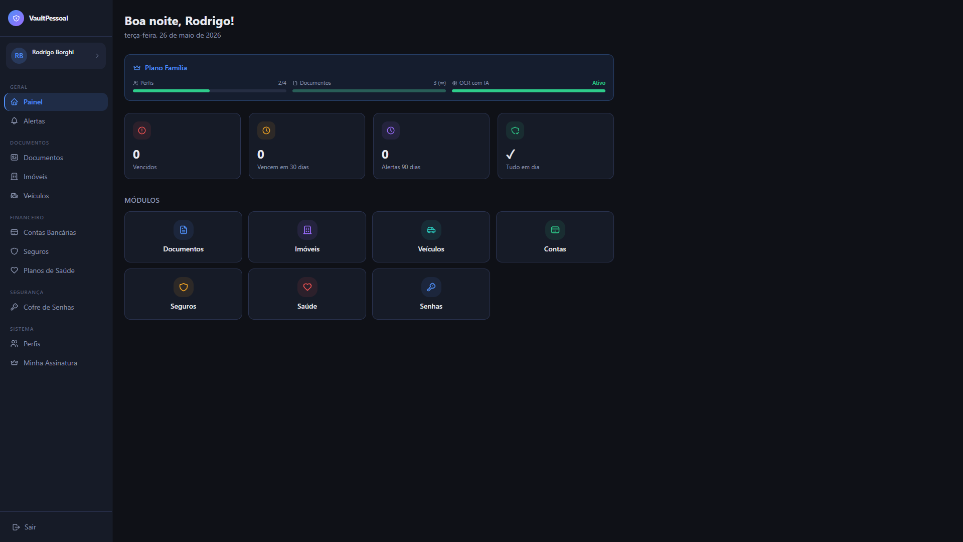 Dashboard do VaultPessoal